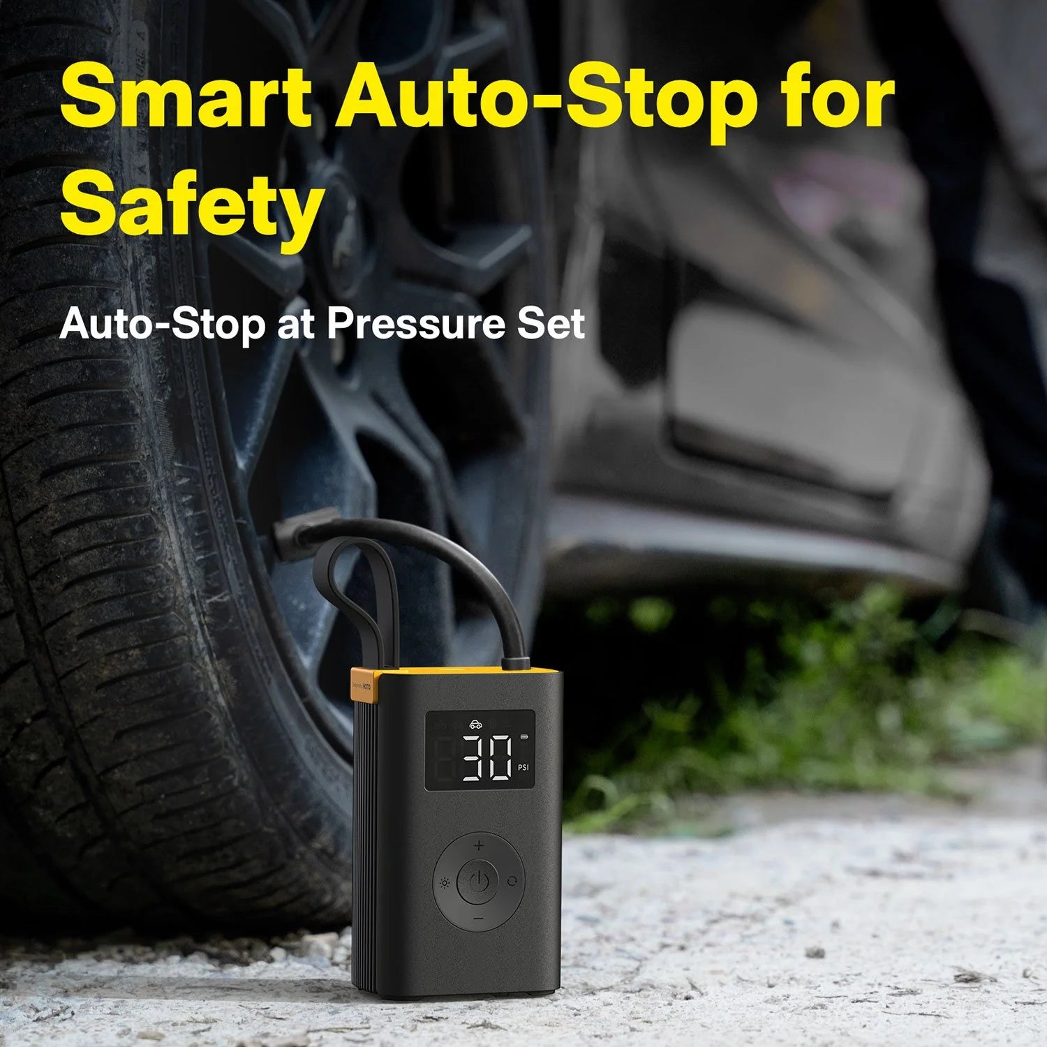 HOTO Air Pump ADV, 150 PSI Portable Tire Inflator & Air Compressor Tool with Digital Pressure Gauge, SOS emergency light, Fits for Car, Motorcycle, Bike, and Ball